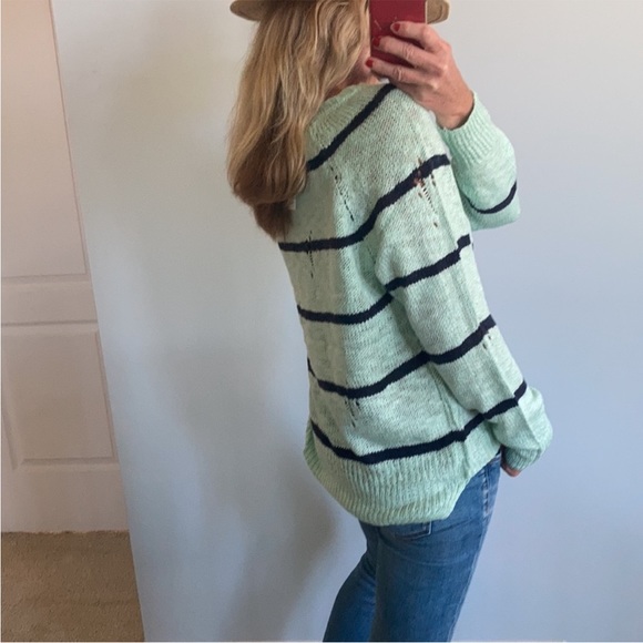 Mint Green & Navy Stripe Distressed Sweater - Picture 3 of 8